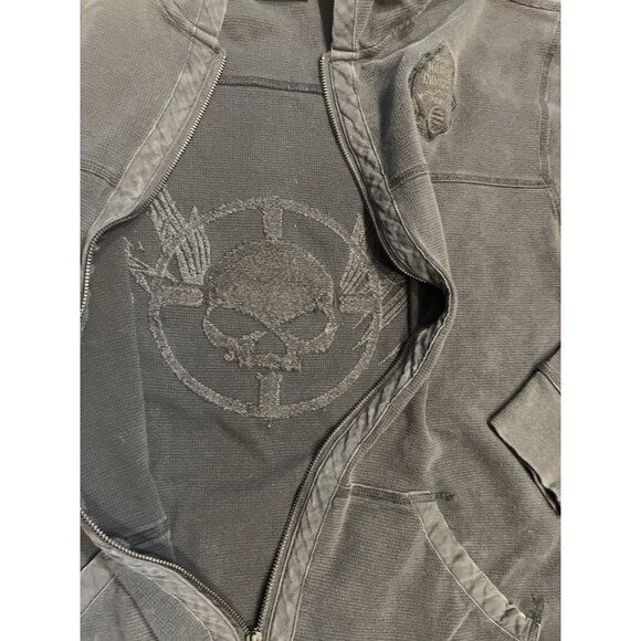 Harley Davidson Hoodie Mens XXL 2XL Black Thermal Waffle Knit Full Zip Skull - Picture 4 of 11